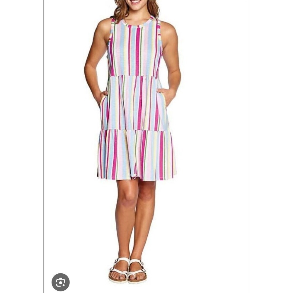 GAP Sleeveless Swing Tank Dress Striped A-line Soft Small Tiered Beach Coast 215